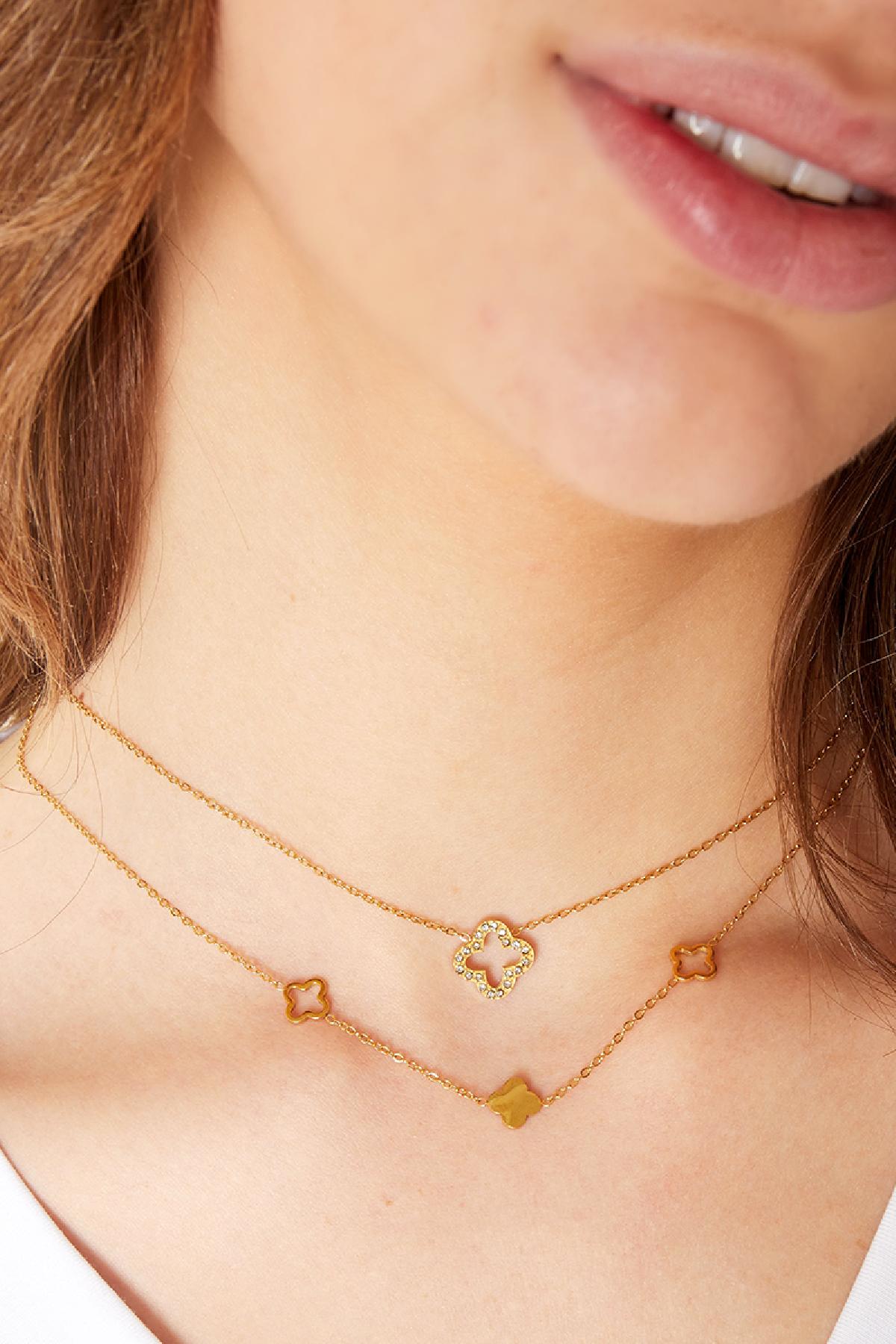 Ketting klaver zirkoon Goud Stainless Steel