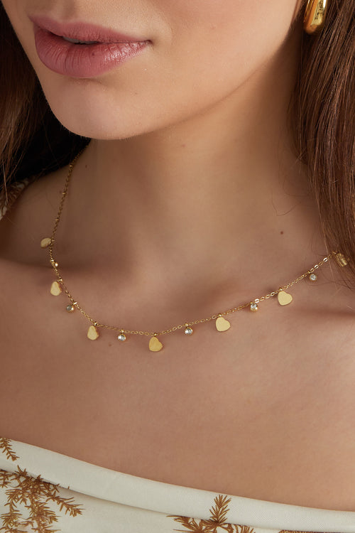 Bedel ketting met harten en diamanten - goud