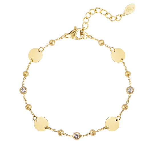 Armband ronde party met steentjes - goud
