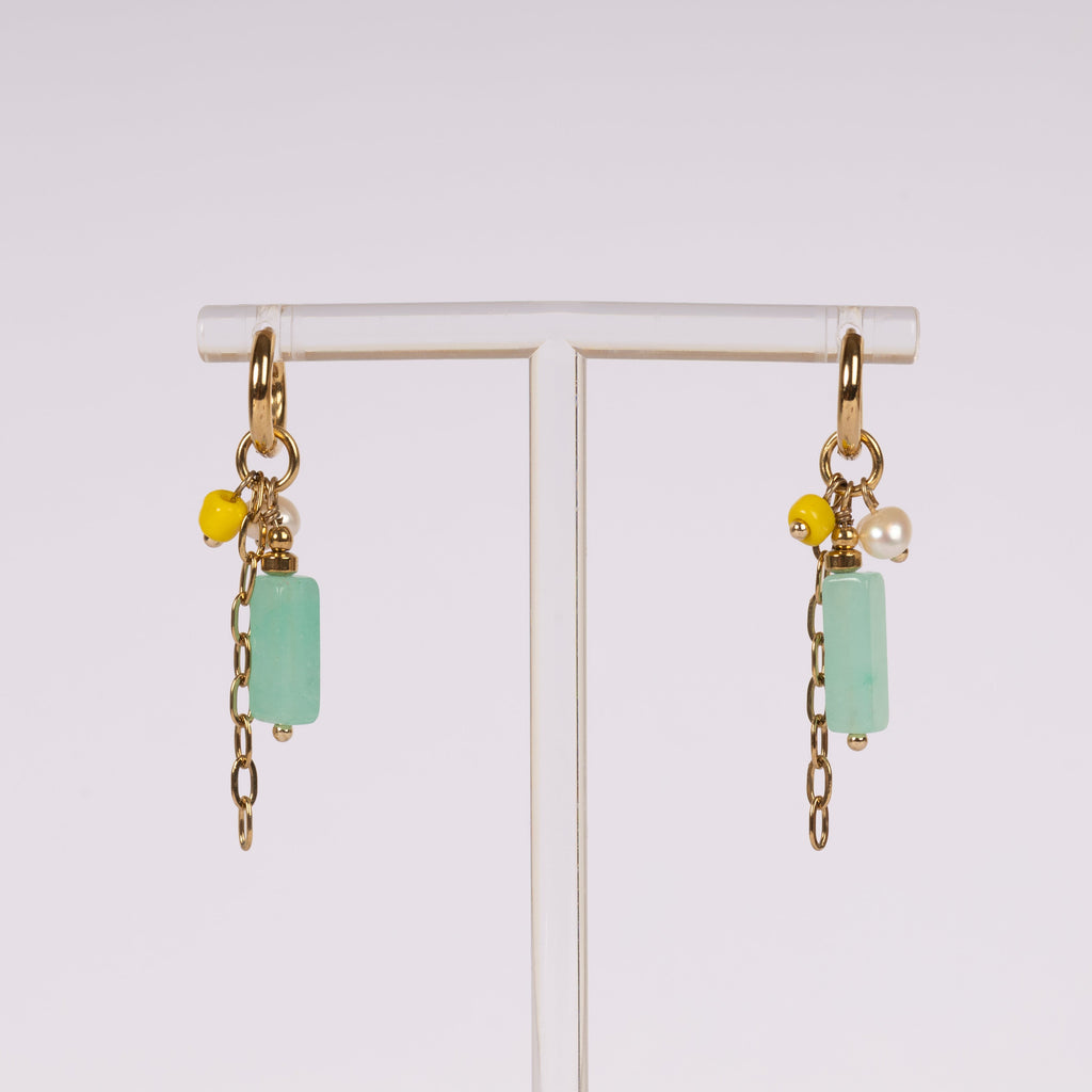 Gekleurde ketting oorbellen Green | Gold Stainless Steel