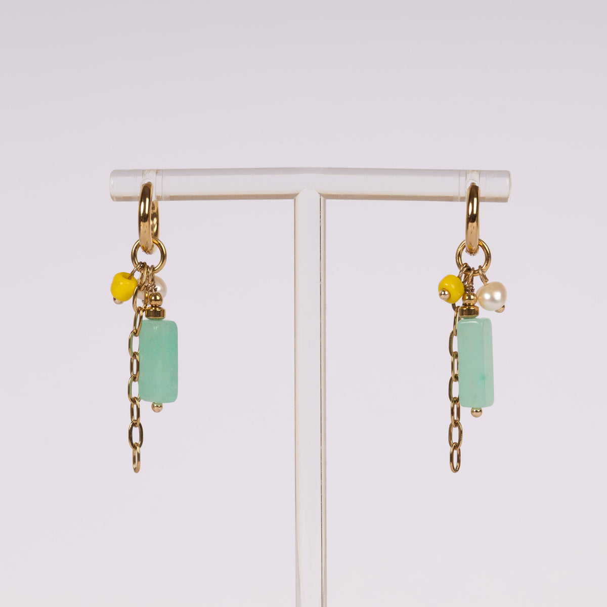 Gekleurde ketting oorbellen Green | Gold Stainless Steel