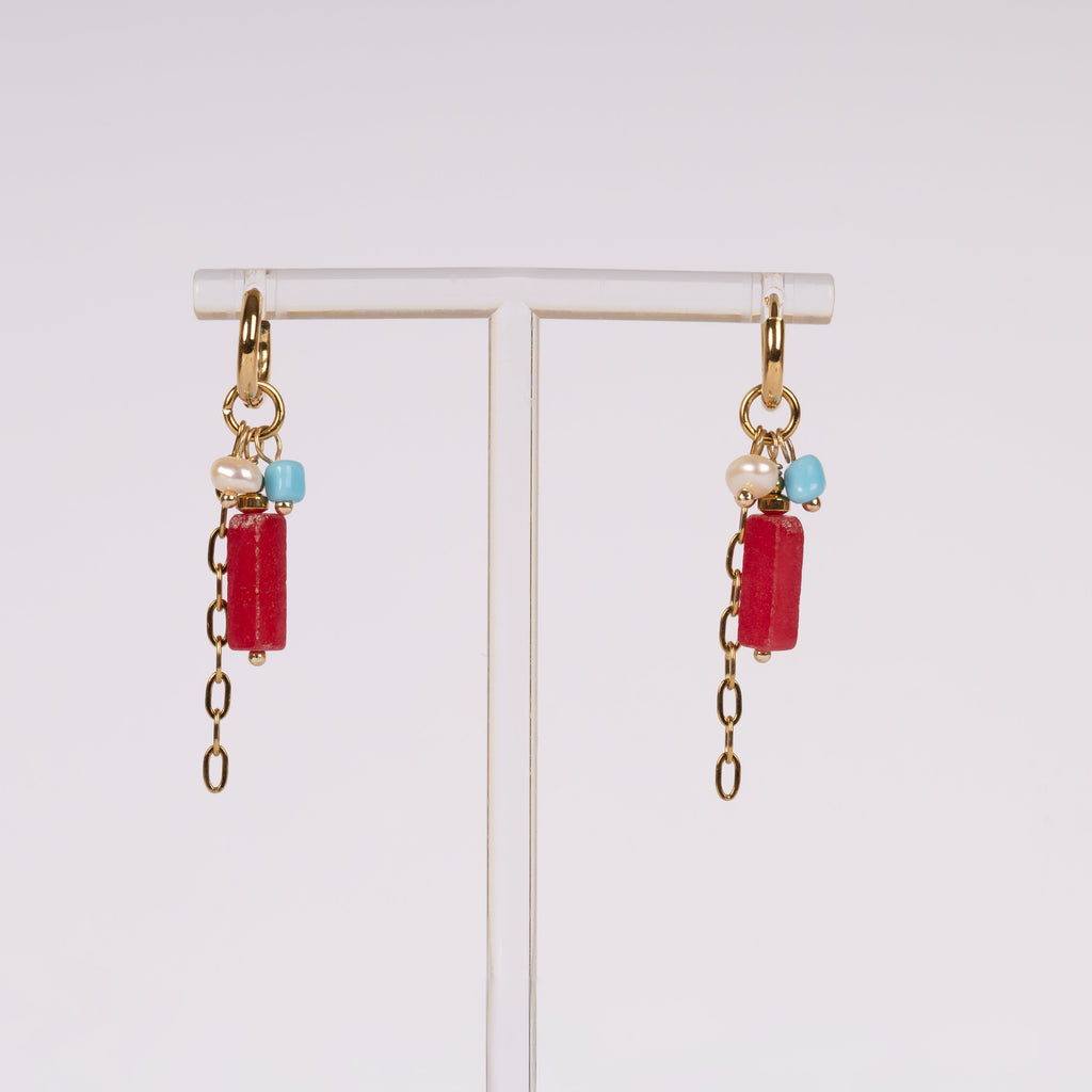 Gekleurde ketting oorbellen Pink | Gold Stainless Steel