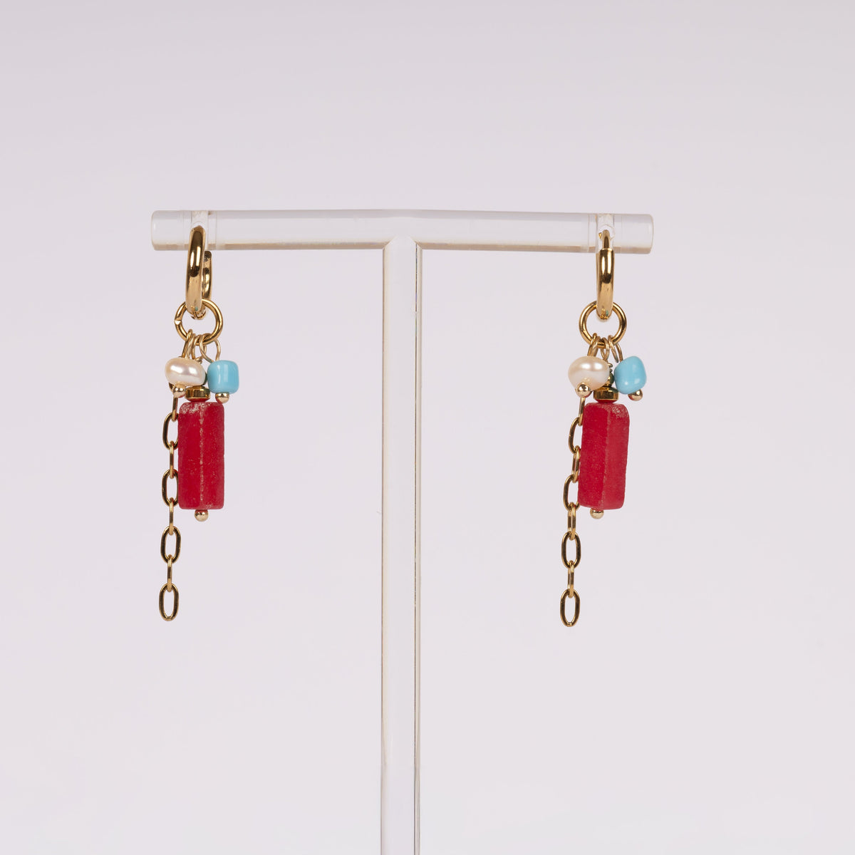 Gekleurde ketting oorbellen Pink | Gold Stainless Steel