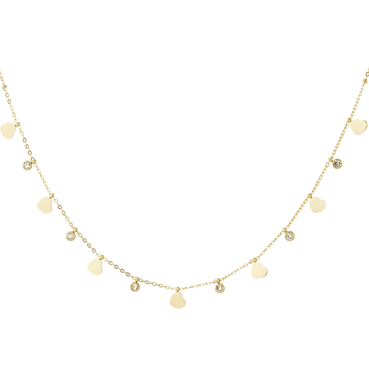 Bedel ketting met harten en diamanten - goud