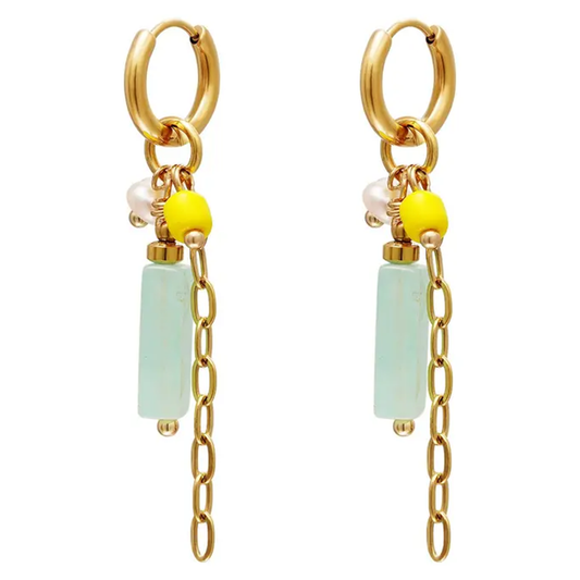 Gekleurde ketting oorbellen Green | Gold Stainless Steel