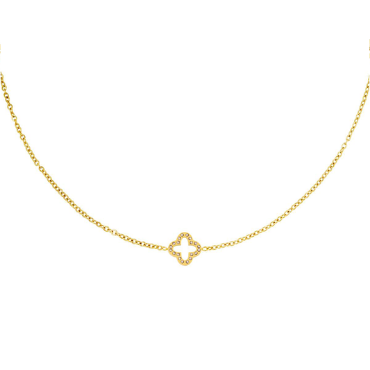 Ketting klaver zirkoon Goud Stainless Steel