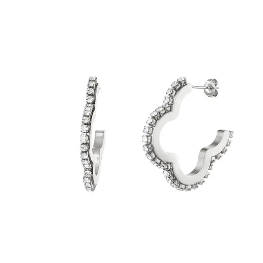 Oorbellen Zirkoon Klaver Zilver Stainless Steel