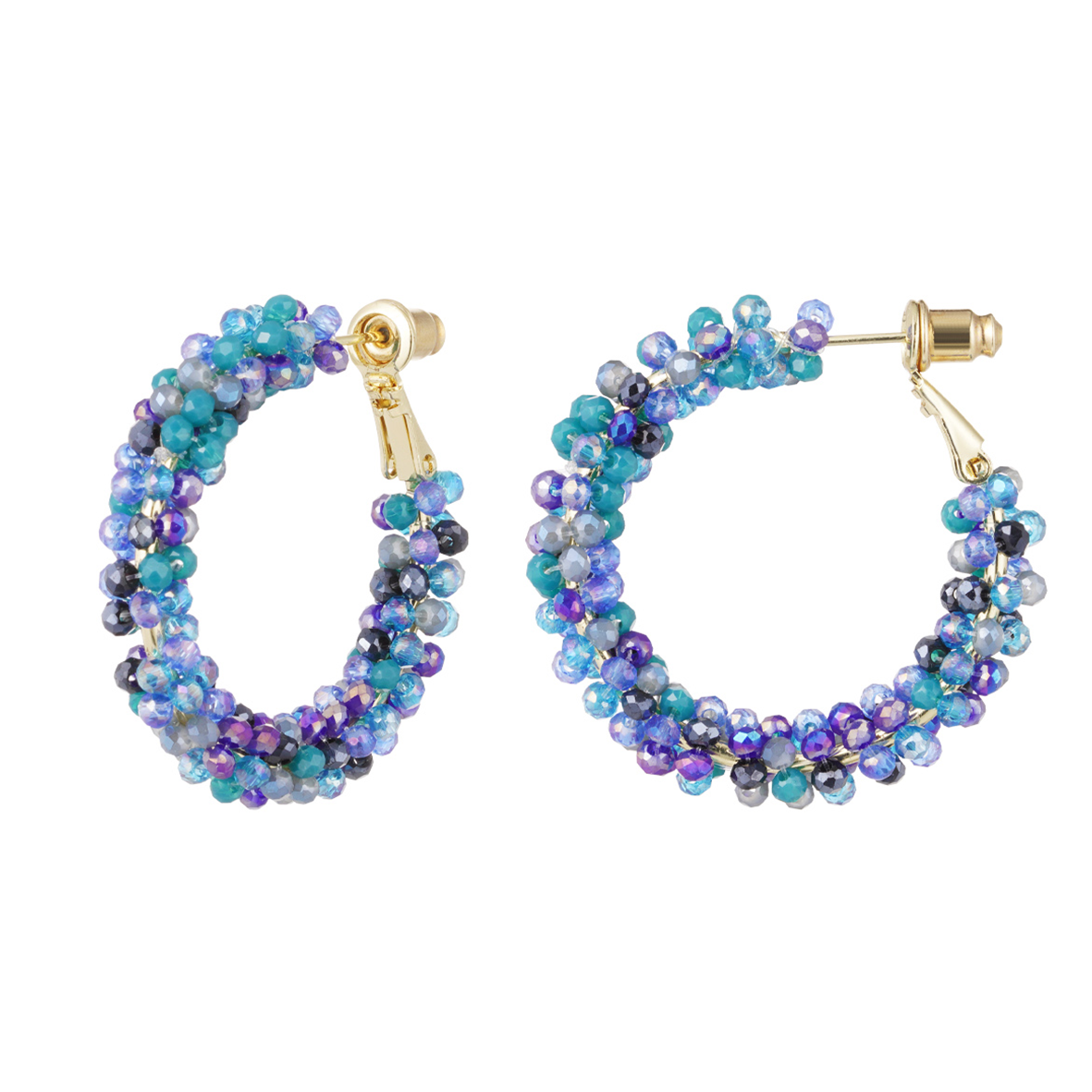 Oorbellen glaskralen - blauw goud