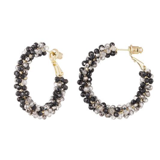 Oorbellen glaskralen - zwart goud