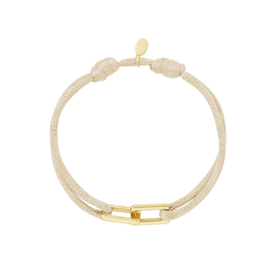 Stoffen armband schakel Champagne Stainless Steel