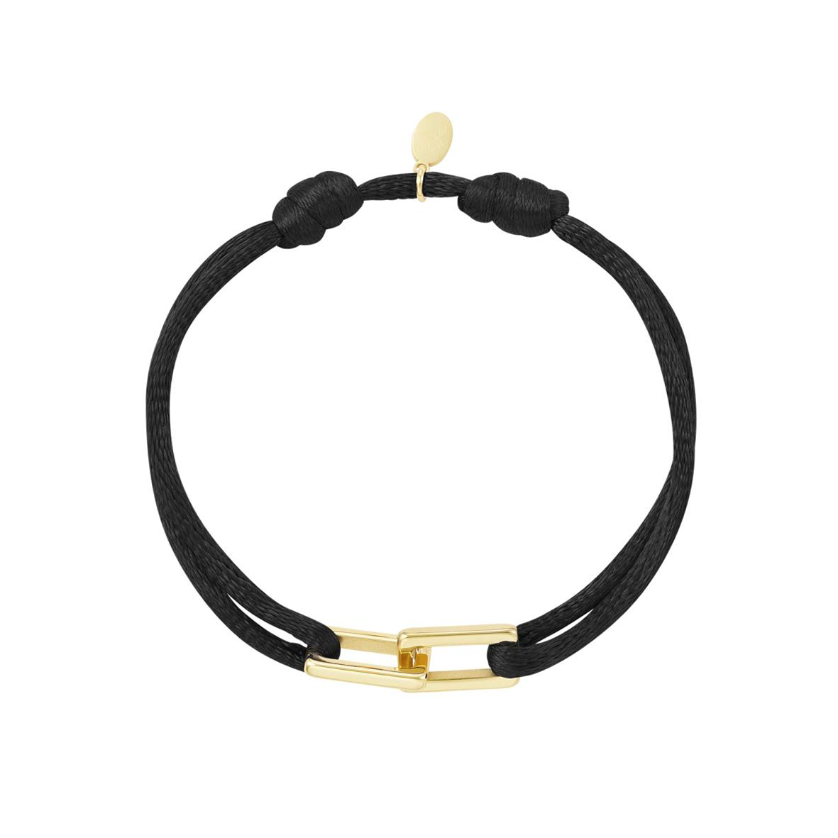 Stoffen armband schakel Zwart | Goud Stainless Steel